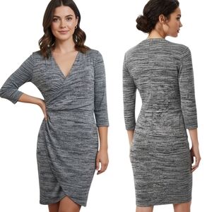 WHITE HOUSE BLACK MARKET Heather Grey Faux Wrap Knit Dress - Size 8